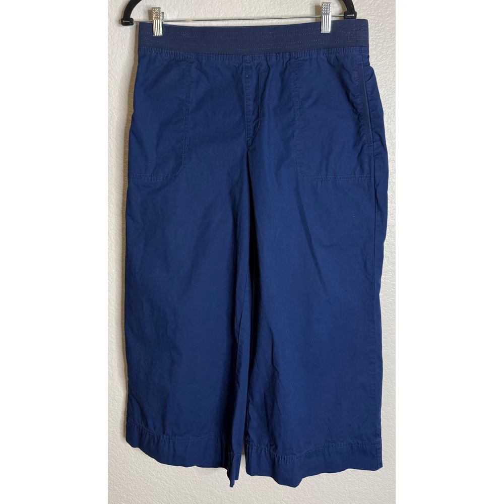 Chicos 1.5 US 10 Crop Pants Navy Blue Wide Leg Elastic Waist Pockets Nautical